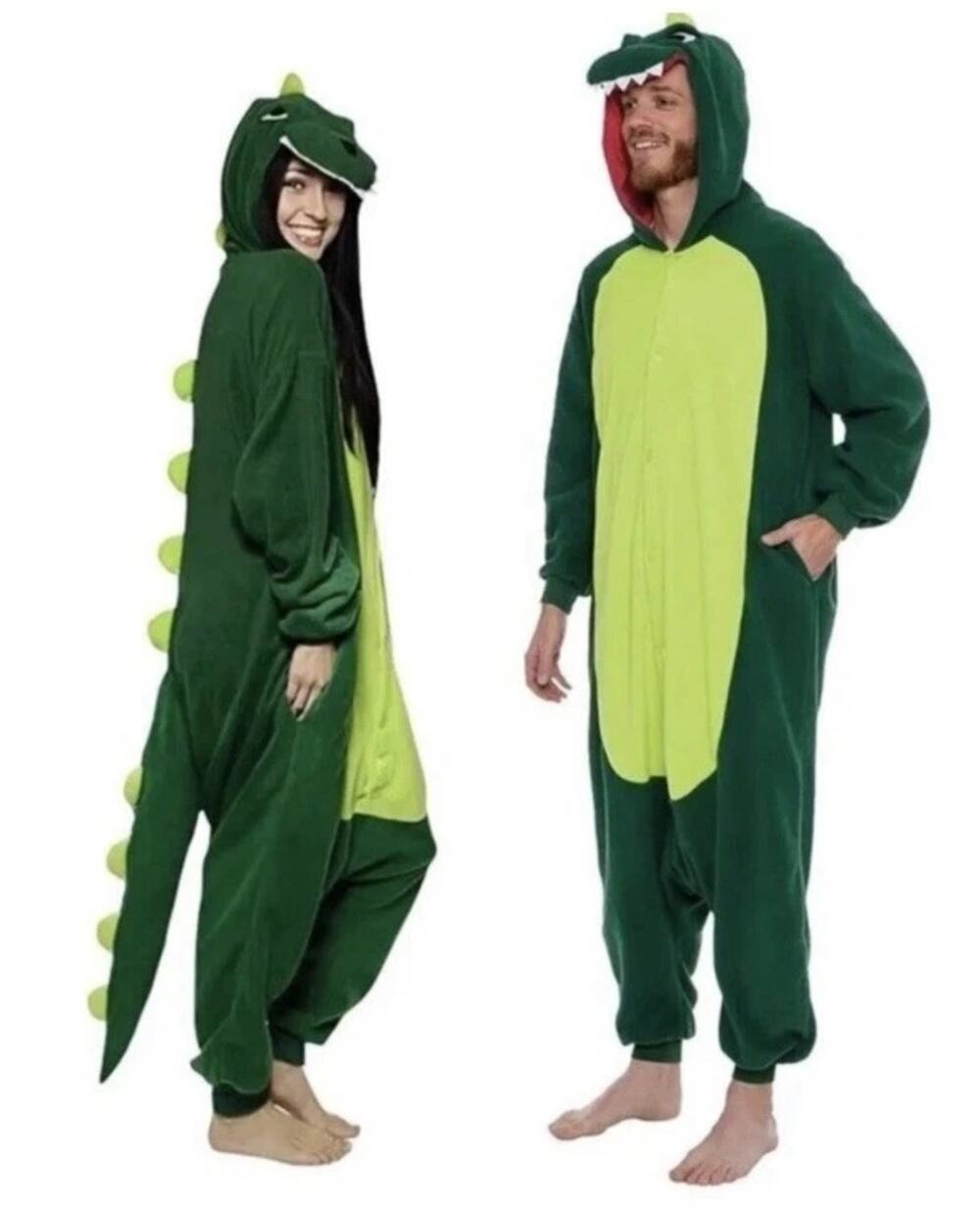 Plush Dinosaur One Piece T-Rex Halloween Costume Unisex Adult M Green Pajamas